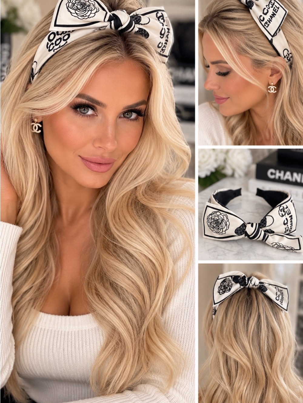 FASHION Chic Black & White Bow Headband -